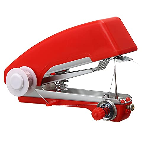 手縫いマシン ポータブルミニマニュアルミシン簡単操作縫製ツールミシン布の生地ハンディニードルワークツール ハンドヘルドミシン機 (Color : Red)