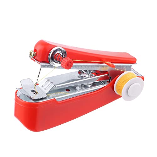 手縫いマシン ホームポータブル初心者家族の針仕事クラフトミニハン​​ドヘルドコーディルミシン ハンドヘルドミシン機 (Color : Red)