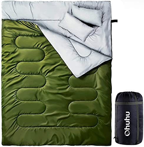 Ohuhu 寝袋 2人用 封筒型 丸洗いok シュラフ 連結可能 最低使用温度 -5度 枕付き
