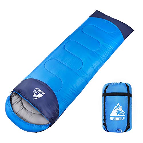 HEWOLF寝袋 封筒型 190T防水シュラフ 軽量 保温 連結可能 アウトドア 丸洗い可能 コンパクト オールシーズン スリーピングバッグ キャンプ 登山 車中泊 防災用 収納袋付き 1.3KG 1.6KG 1.8KG 快適温度15度-5度 (ブルー, 1.6kg-右)
