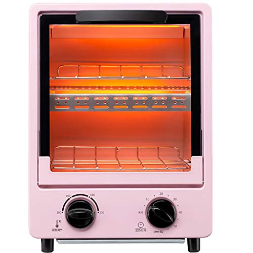 コンパクトオーブントースター12L、温度調節可能100-230°タイミング60分2層ベーキング、グリルオーブントースター,ピンク