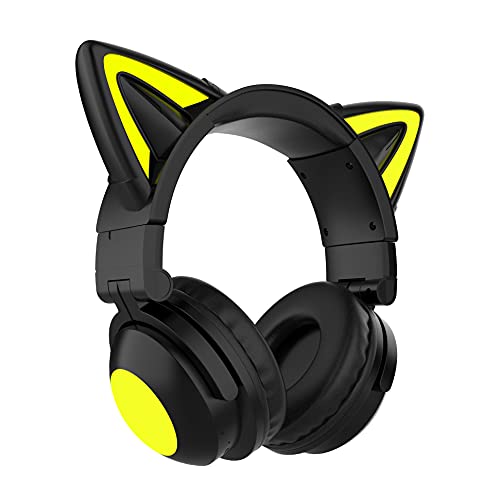 NEW LED付き ネコ耳ヘッドフォン 7色 自由変換 無線 Bluetooth5.0 Wireless Cat Ear Headphones (Color Changing) (Black)