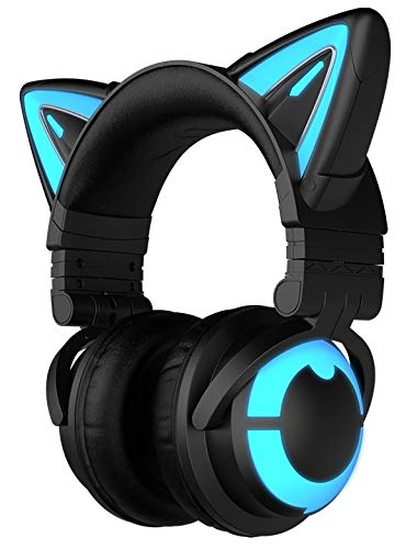 【正規品】バージョンアップ LED付き 高機能 ネコ耳ヘッドフォン ＬＥＤ色 自由設定 無線 Bluetooth5.0 +aptX 低遅延実現, ハイスピードType-Cケーブル充電, ゲームヘッドセット (好きなLED色をカスタマイズ)(３S, Black)