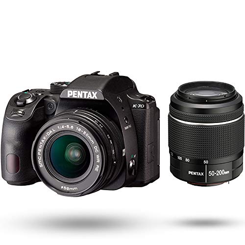 PENTAX K-70 ダブルズームレンズキット(DAL18-50mm+50-200mm) ブラック 海外モデル デジタル一眼レフカメラ 超高感度 2424万画素 アウトドアに最適 ボディ内手振れ補正 明るく見やすい視野率100%光学ファインダー 日本語取説付属 16296