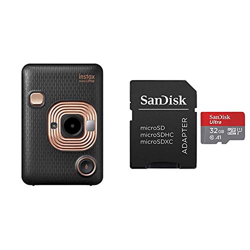 【SDカードセット】FUJIFILM チェキ インスタントカメラ/スマホプリンター instax mini LiPlay エレガントブラック INS MINI HM1 ELEGANT BLACK + サンディスク microSD 32GB SDSQUA4-032G-EPK