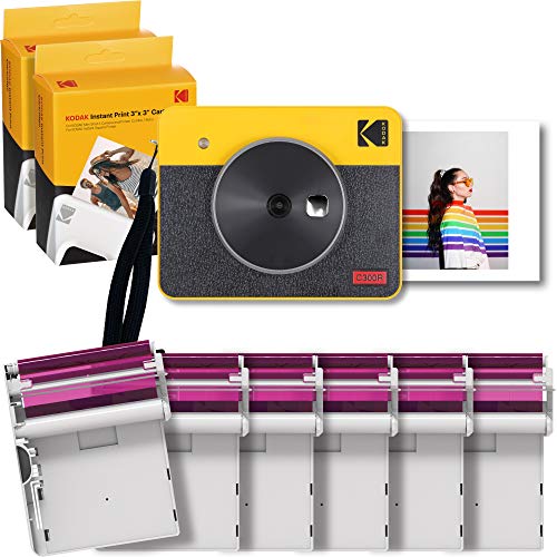 コダック（Kodak）Mini Shot 3レトロ インスタントカメラ／チェキ／ポラロイドカメラ＋スマホ対応プリンター［イエロー／写真3ｘ3インチ］プリンター + 68シート入り【セット買い】