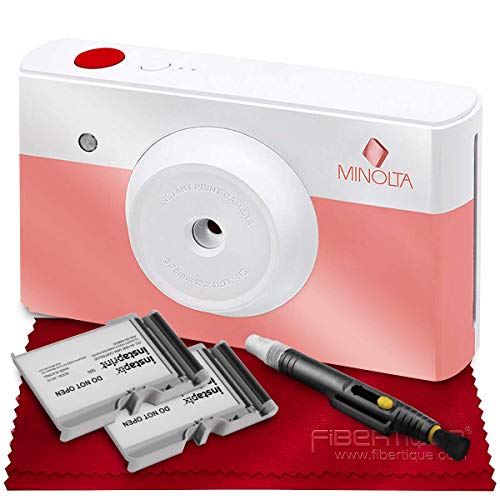 Minolta Instapix プリントデジタルカメラプリンター付き(コーラルピンク) + カートリッジ+ ベーシックアクセサリーバンドル