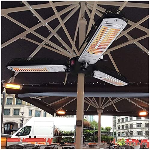電気パティオパラソル傘ヒーター、中庭ガレージガーデン用 3つ加熱パネルを備えた 1500W 折りたたみ式屋外電気赤外線スペースヒーター,Black