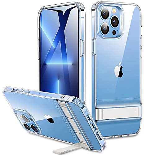 ESR iPhone 13 Pro Max ケース メタルキックスタンドケース 特許取得キックスタンド 3wayスタンド 角度調整可能 米軍MIL規格 SGS認証 透明 スリム 軽量 柔軟なフレーム 硬い背面カバー スタンドにロゴなし 6.7インチ クリア