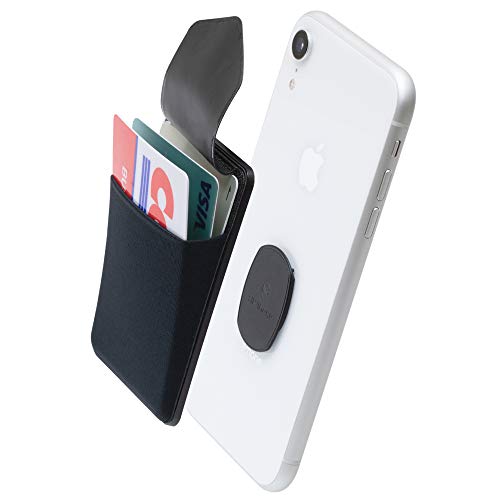 Sinjimoru 無線充電対応 手帳型カードケース専用マウントで固定するカードホルダー SUICA クレジットカード など３枚のカード収納できる着脱可能スマホカードケース、 iphone android対応 スマホ 背面 パスケース。Sinji Mount Flap, ブラック