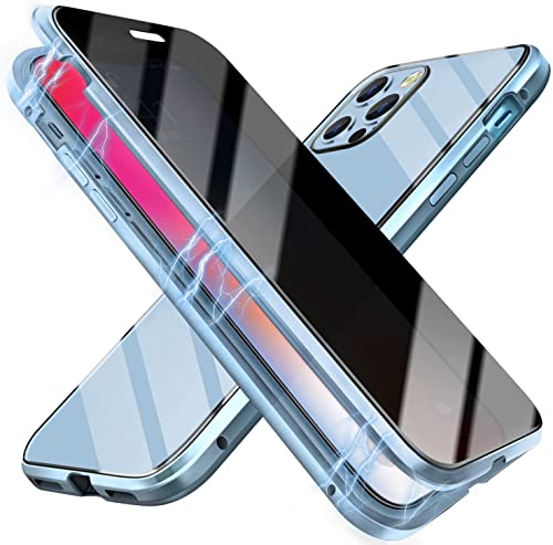 MESTRIEV iPhone 13 Pro 用 ケース 覗き見防止 磁気吸着 両面ガラス 対応 360°全面保護 iPhone 13 Pro のぞき見防止 アルミ バンパー ケース マグネット式 磁石 磁気接続 ワイヤレス 充電対応 スマホケース 軽量 薄型 擦り傷防止 耐衝撃 アイフォン 13 Pro ケース（シエラブルー)