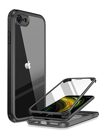 Miracase iPhone SE 第3世代 用 ケース SE3 2022 SE2 第2世代 2020 iPhone 8用スマホケース 9H強化ガラス 4.7インチ フルカバー 360°全身保護 ワイヤレス充電対応 黒