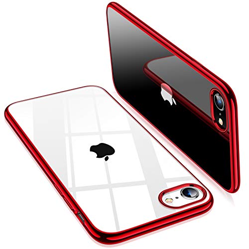 TORRAS iPhone SE 3 用 ケース 第3世代 2022 iPhone SE第2世代・7・8用ケース 透明 ソフトTPU 赤 メッキ加工 クリア 薄型 軽量 衝撃吸収 SGS認証 黄ばみなし レンズ保護 4.7インチ アイフォンSE3 SE2 7 8カバー レッド