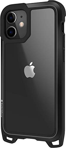 【SwitchEasy】 iPhone12mini 対応 ケース 耐衝撃 クリア 携帯ケース アルミ フレーム 衝撃 吸収 薄型 透明 ハード タフ カバー クロスボディ 対応 ショルダー ストラップ/カラビナ 付き スマホケース [ iPhone12 mini アイフォン12 mini アイフォン12ミニ 対応 ] Odyssey ブラック