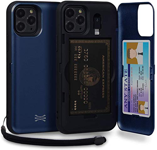 TORU CX PRO iPhone 11 Pro ケース カード ブルー 収納背面 3枚 カード入れ カバ― (ライトニング アダプタ, ストラップ, ミラー 含ま) - アイフォン11 Pro 用 - ネイビーブルー
