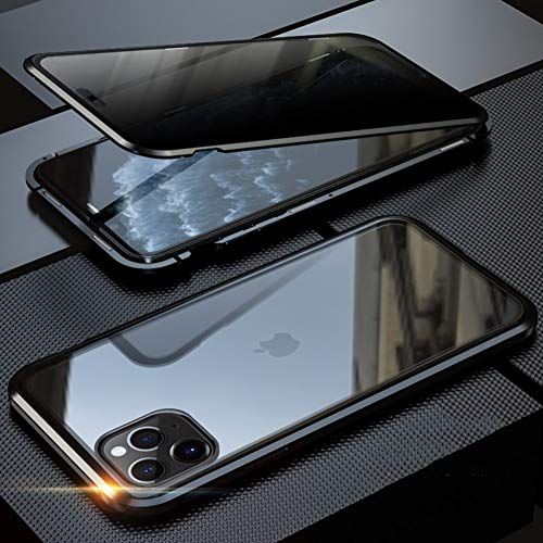 アイフォン11 覗き見防止 両面 ガラスケース OURJOY クリア 両面ケース iPhone 11 対応 フルカバー アルミ バンパー 薄型 全面 保護 マグネット式 360 保護 ケース おしゃれ スマホケース・ ブラック