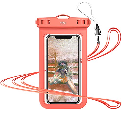 YOSH 防水ケース スマホ用 最大7インチ対応 Iphone 12mini 12シリーズ Android携帯 に対応 IPX8 お風呂用 水中 撮影 タッチ可 顔認証 風呂 水泳 釣り 海 プール 旅行 雨 オレンジ