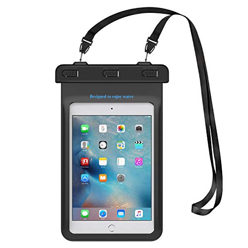 ATiC 8インチ以下タブレット用透明防水ケース 首掛け式 ストラップ付き 防水保護等級IPx8 IPad mini 6 2021 iPad mini 5 2019 fire HD 8/fire HD 8 plus 2020などのタブレットに適用 砂浜・スキー場・プール・浴室などの場合に BLACK