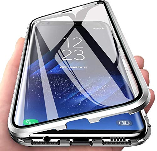 iPhone SE 2020 ガラスケース 磁気吸着ケース バンパー 両面強化ガラス 9H強化ガラス保護フィルム マグネット式 磁石 磁気吸着 360度フルカバー アルミ バンパー 金属フレーム スマホケース アイフォン iPhone 7 / iPhone 8カバー シルバー