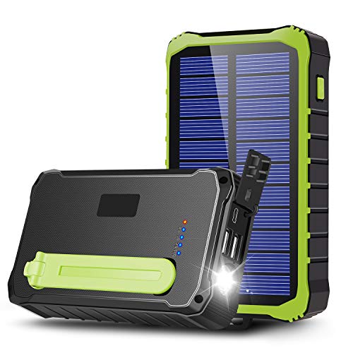 CXYP 手回し充電器 12000mAh 大容量 ソーラーチャージャー モバイルバッテリー LED高輝度ライト付き 2 USB出力ポート太陽光発電充電器 (緑)