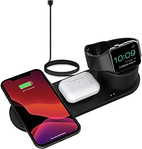 GOSETH 3in1充電器 Compatible with Apple Watch 充電スタンド,iPhone13/12 Pro Max mini,Airpods 3/Pro/2/1 Google Pixel 6/6 Pro ピクセル 充電器 Galaxy S22/S22 Ultra/S22+などのQi対応機種 アップル 充電 置くだけ充電（ブラック）