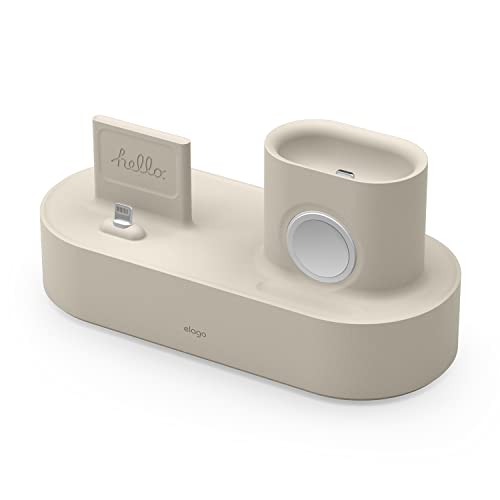 【elago】 iPhone Apple Watch AirPods スタンド シリコン 充電スタンド 純正 ケーブル のみ 対応 充電ドック 卓上 クレードル ホルダー Charging Hub [ アイフォン アップルウォッチ エアーポッズ 各種 ] クラッシックホワイト