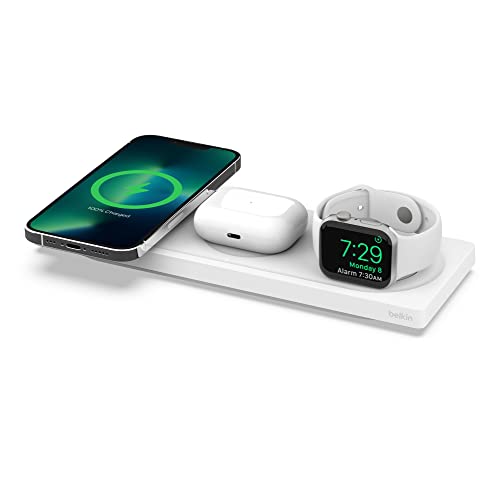 Belkin MagSafe認証 3 in 1ワイヤレス充電器 iPhone 13/12 最大15W急速充電 Apple Watch 7高速充電対応 AirPodsワイヤレス充電対応 ホワイト WIZ016dqWH