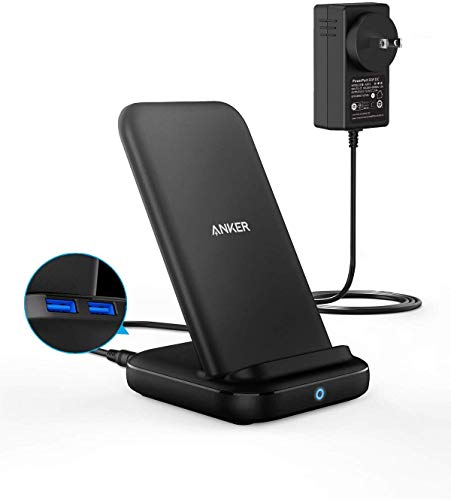 Anker PowerWave 10 Stand with 2 USB-A Ports ワイヤレス充電器 ACアダプタ付属 Qi認証 iPhone 12 / 12 Pro 各種対応 最大10W出力 (ブラック)