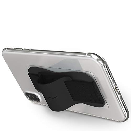 Sinjimoru スマホスタンドグリップ、薄型シリコン携帯スタンド付きスマホホルダ 落下防止 片手操作 iPhone Android 携帯電話対応 スマホ固定ストラップバンド。Sinji Grip Silicone ブラック。