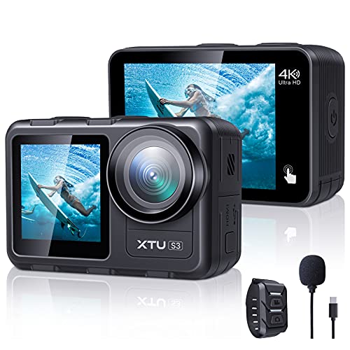 XTU S3 アクションカメラ 4K 30fps 20MP EIS2.0手ぶれ補正 顔認識付き ウェアラブルカメラ 小型 アクションカム 水中カメラ スポーツカメラ 本機防水 外部マイク付き WIFI搭載 リモコン付き HDMI出力 170度広角