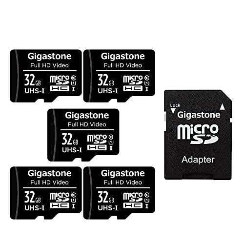 Gigastone まいくろsdカード 32GB 5個セット, microSD 32GB 5Pack, SDアダプタ付き, 90MB/S 高速 マイクロsdカード 32GB Full HD ビデオ 撮影, UHS-I U1 C10 microSDHC