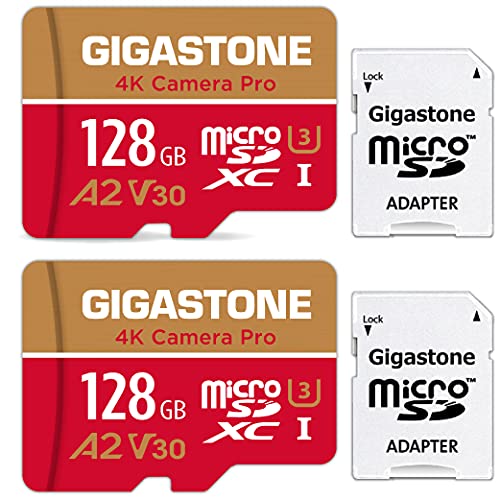 【5年保証】Gigastone Micro SD Card 128GB 2個セット マイクロSDカード A2 V30 2 Pack 2 SD アダプタ付き w/adaptor UHD 4K ビデオ録画 高速 4Kゲーム 100MB/s マイクロ SDXC UHS-I U3 C10 Class 10 メモリーカード Nintendo Switch 動作確認済