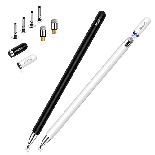 Mixoo スタイラスペン タッチペン 2本セット黒/白 2Wayモデル 交換式 ペン先6個 ipad iphone Androidスマートフォン タブレット対応 ディスク＋導電繊維 磁気キャップ アルミ本体