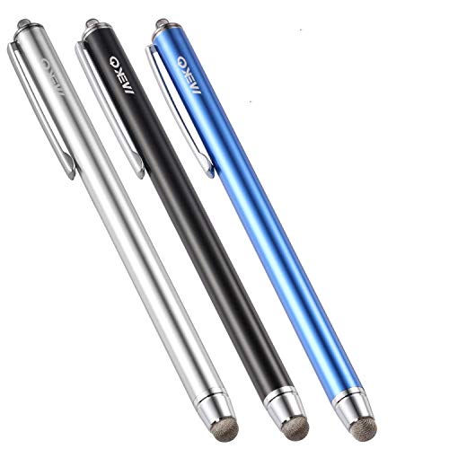 MEKO iPadタッチペン タブレット スマートフォン スタイラスペン iPhone android ツムツム 導電繊維 マイクロニット6mm 3本＋交換ペン先3個＋ストラップ付き（ブルー/ブラック/シルバー） (6MMペン先)