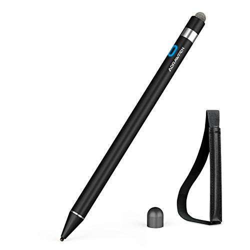 Adrawpen タッチペン 2in1 極細 スタイラスペン iPad/iPhone/Android/タブレットに対応 銅製/導電繊維ペン先 高感度 USB充電式 スマートフォン キャップ付き ブラック