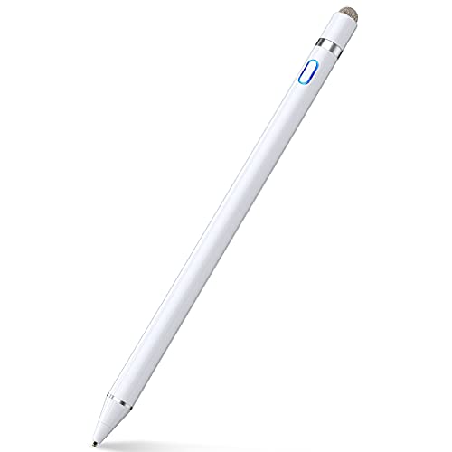 タッチペン Semiro スタイラスペン スマホ対応 極細 タブレット 超高感度 iPad/スマホ/タブレット対応 USB充電式 導電繊維ペン先 銅製 細/太両側使る たっちぺん (White)