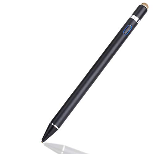 Semiro タッチペン スマートフォン タブレット スタイラスペン 極細 iPad iPhone Android対応 高感度 ツムツム 金属製 軽量 USB充電式 タッチ ペン 細/太両側使る 銅製ペン先1.45mm 導電繊維ペン先 (ブラック)