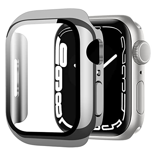 YOFITAR Apple Watch 7用ケース 41mm-45mmメッキ加工 アップルウォッチ Series 7 用 保護ケース ガラスフィルム 一体型 PC素材 光沢 金属感 全面保護 耐衝撃 装着簡単 (Series 7,45mm,ブリビアントシルバー)