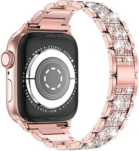 EPULY コンパチブル Apple Watch バンド 38mm 40mm 41mm 42mm 44mm 45mm ダイヤモンドラインストーン ステンレス アップルウォッチ ベルト Apple Watch7/6/5/4/3/2/1/SEに対応 (41mm/40mm/38mm ローズゴールド）