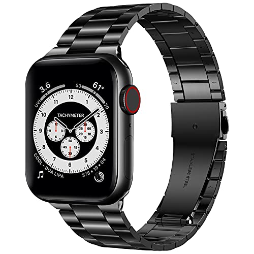 Yoarmyt コンパチブル Apple watch バンド，アップルウォッチ バンド ステンレス 薄型 軽量 コンパチブル apple watch series7/ 6/SE/5/4/3/2/1対応 色落ちにくい アップル ウォッチ ベルト（45mm/44mm/42mm,ブラック）