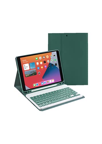 iPad 9.7インチ(第2/3/4世代) キーボードケース 通用 内蔵Apple Pencilスロット 着脱式 ワイヤレス Bluetooth キーボードケース 多角度調整 キーボード取り外し可 手帳型キーボードカバー (iPad9.7インチ(第2/3/4世代), Pine needle green)
