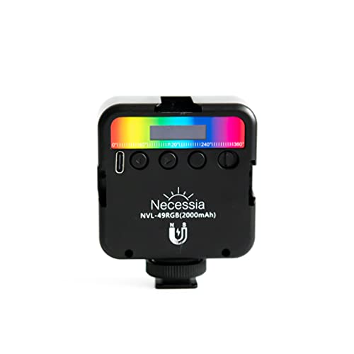 [Amazon限定ブランド] Necessia RGB撮影ライト LEDビデオライト RGBモード359色 CCTモード2500-9000K Type-Cケーブル付 充電式 2000mAh 自撮り Vlog ライブ配信 小型軽量 アウトドア ブラック NVL-49 RGB