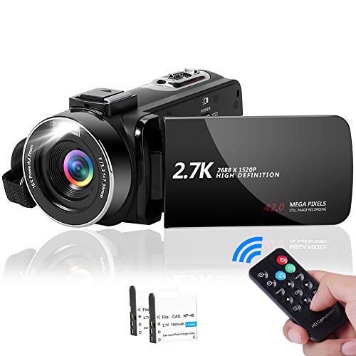 ビデオカメラ2.7K YouTubeカメラ vlogカメラ 1080P&60FPS 4200万画素数 3.0インチの270度回転スクリーン LEDフィルライト 一時停止 Webカメラ 予備バッテリー 日本語説明書