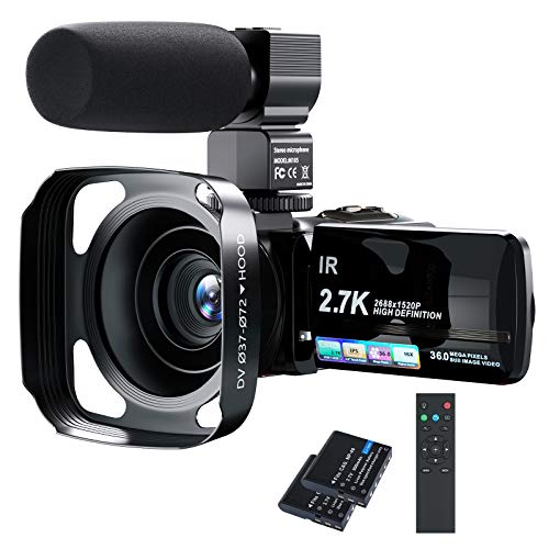 ビデオカメラ Rosdeca 2.7k HDR 36MP デジタルズーム16倍 最大128GB対応 ウェブカメラ機能 IR赤外線暗視機能 デジタル補正 270度回転画面3.0インチタッチモニター 外部マイく 予備バッテリーあり 日本語システム
