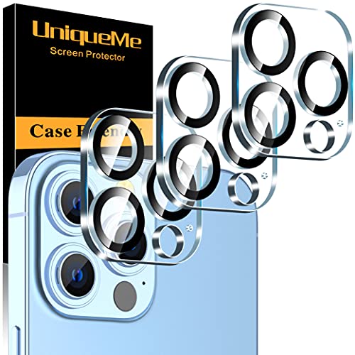 【3枚セット】 UniqueMe iPhone 13 Pro/iPhone 13 Pro Max 用 カメラ保護フィルム レンズカバー 3眼 極薄 硬度9H 日本旭硝子製 キズ防止 耐衝撃 黒縁取り 防塵 高透過率 露出オーバー防止 レンズ保護フィルム