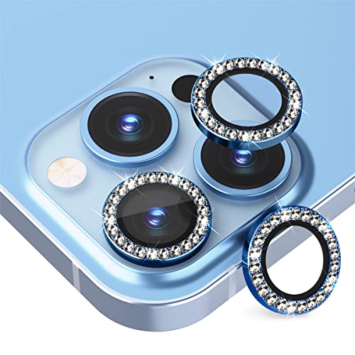 （3枚）Suoman カメラフィルム 対応 iPhone 13 Pro / iPhone13 Pro Max 用 カメラ レンズ 保護 カバー 適用 アルミニウム合金＋強化ガラス製 キズ防止-BLUE