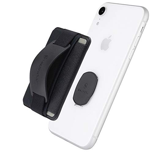 Sinjimoru 無線充電対応 スマホスタンドカード入れ、専用マウントで固定するカードホルダー SUICA IDカードなど３枚のカード収納できる着脱可能カードケース、落下防止 ハンドストラップにどこでも楽に動画 視聴できるスタンド機能付きiPhoneカードケース。Sinji Mount B-Grip, ブラック