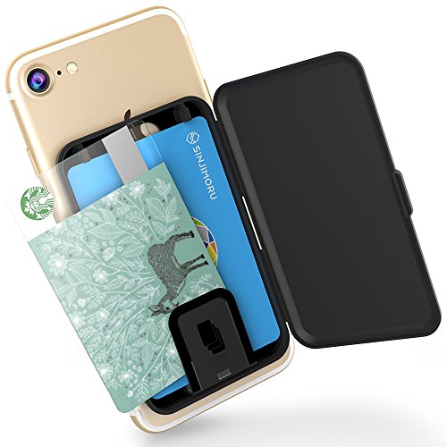 Sinjimoru 貼り付け型スマホカードケース、Android・iPhone SE 2020など携帯電話やスマホケースの背面に IC SUICAカード収納できる定期入れ 携帯ステッカーポケット。Card Zip ブラック
