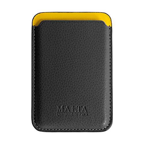 [MALTA] iPhone13/12対応ケース iPhone13mini/12mini対応 マグネット 背面カバー カードケース レザーケース 磁石 ブラック イエロー