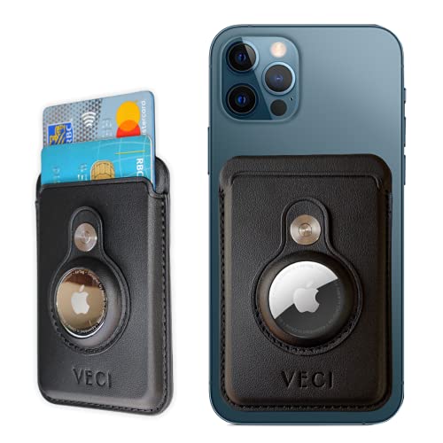 VECI AirTagポケット付きMagSafe対応ウォレット-MagSafeデバイス対応ウォレット/カードケース - iPhone 13 Pro Max/13 Pro/13/13 Mini, iPhone 12/12 Pro/12 Max/12 Mini [マグセーフ][エアタグ] (ブラック)